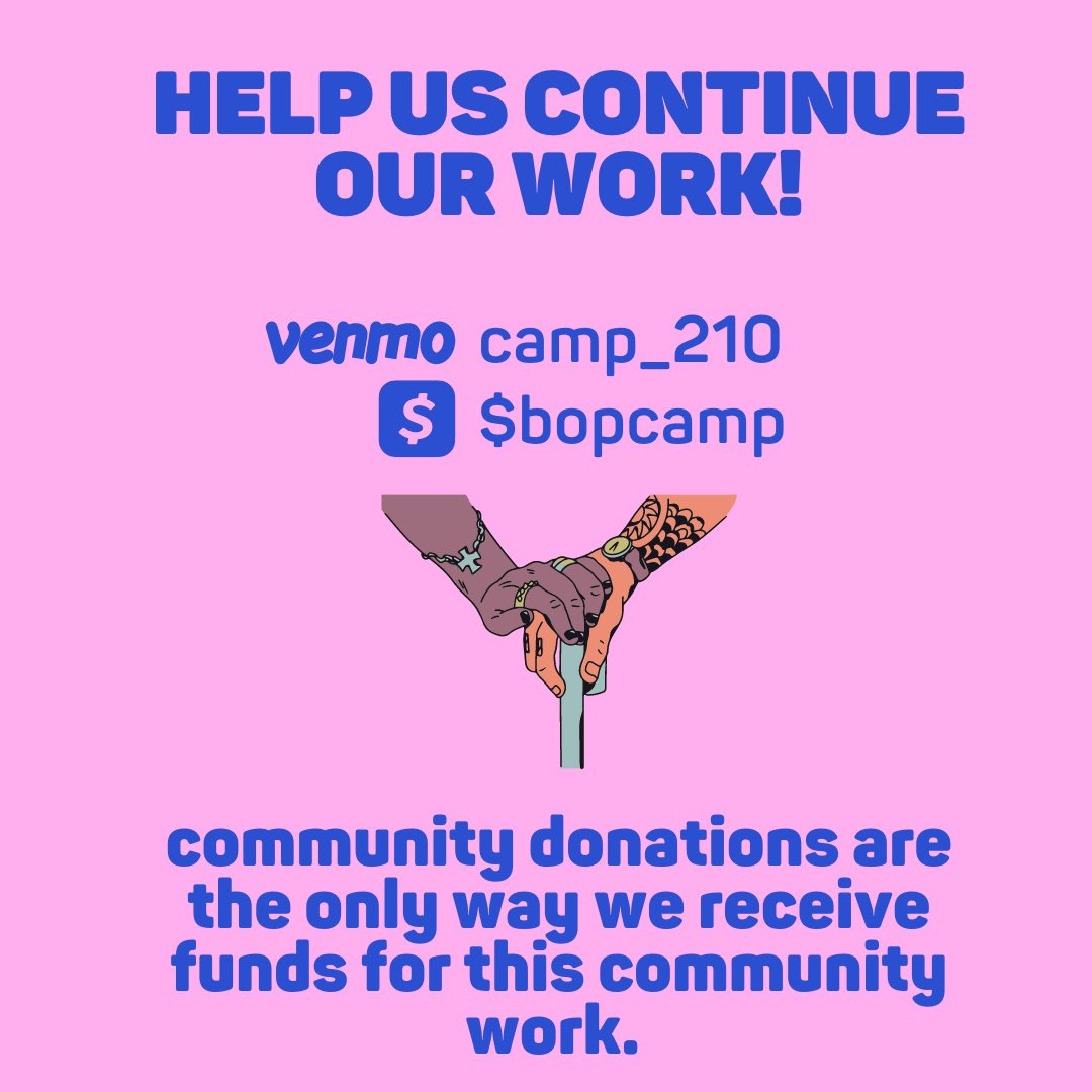 AidBop's tweet photo. Keep an eye out for more opportunities like this one, and get involved in your local mutual aid efforts! 💗 

❤️‍🔥 Donate some $$$ to us for our work at Camp_210 on Venmo and $bopcamp on Cashapp! https://t.co/3EFeKqpmYH