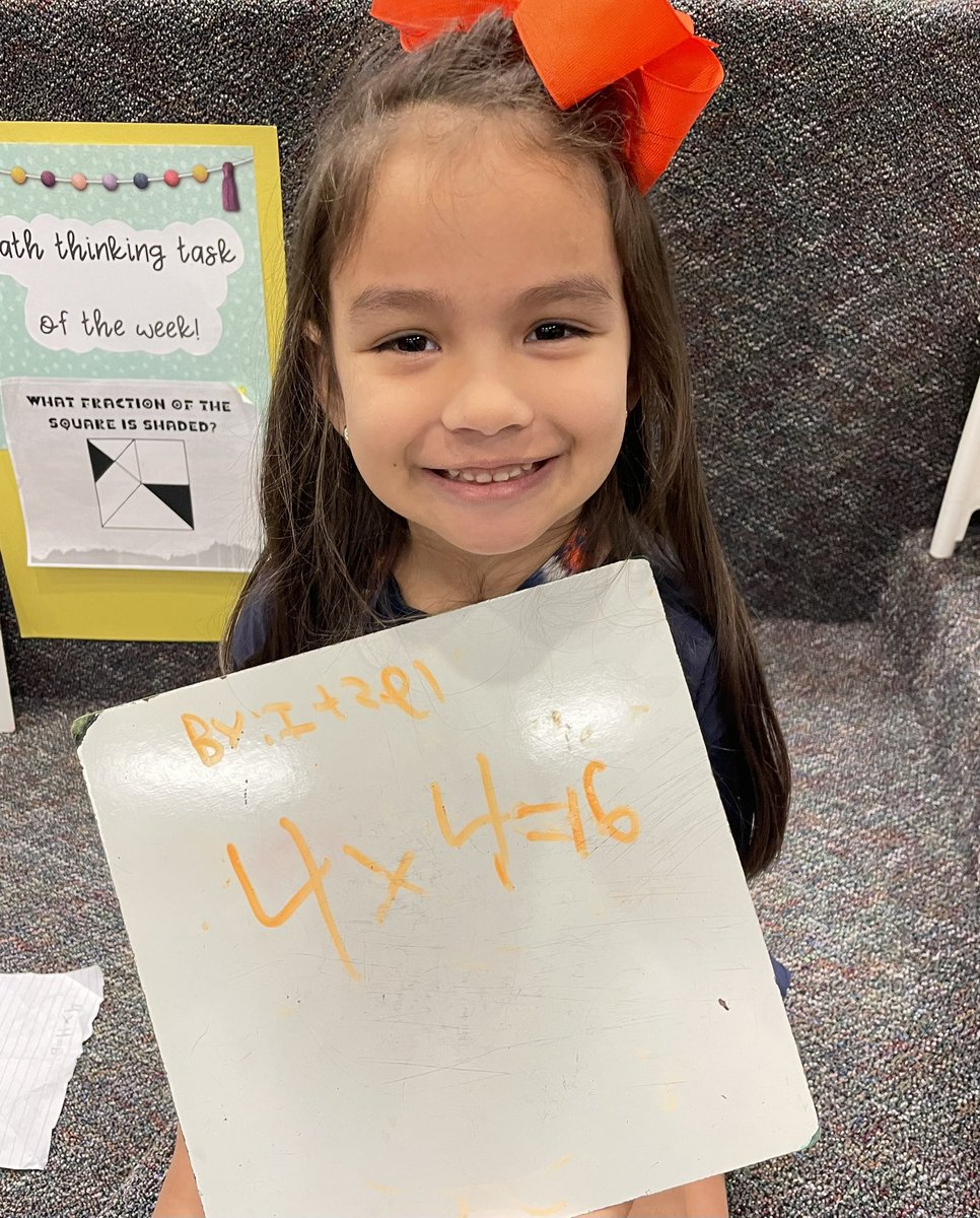 claudiaLzn's tweet photo. So much MATH in one thinking task! This amazing 1st grader took it to another level by making all the connections needed to answer the problem and then make a multiplication discovery… 4 squares x  4 little triangles=16. @TISDRES #GT #Enrichment #LearningJoy @zearned @TXGifted https://t.co/8mus5RvaiK