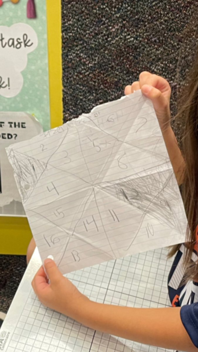 claudiaLzn's tweet photo. So much MATH in one thinking task! This amazing 1st grader took it to another level by making all the connections needed to answer the problem and then make a multiplication discovery… 4 squares x  4 little triangles=16. @TISDRES #GT #Enrichment #LearningJoy @zearned @TXGifted https://t.co/8mus5RvaiK