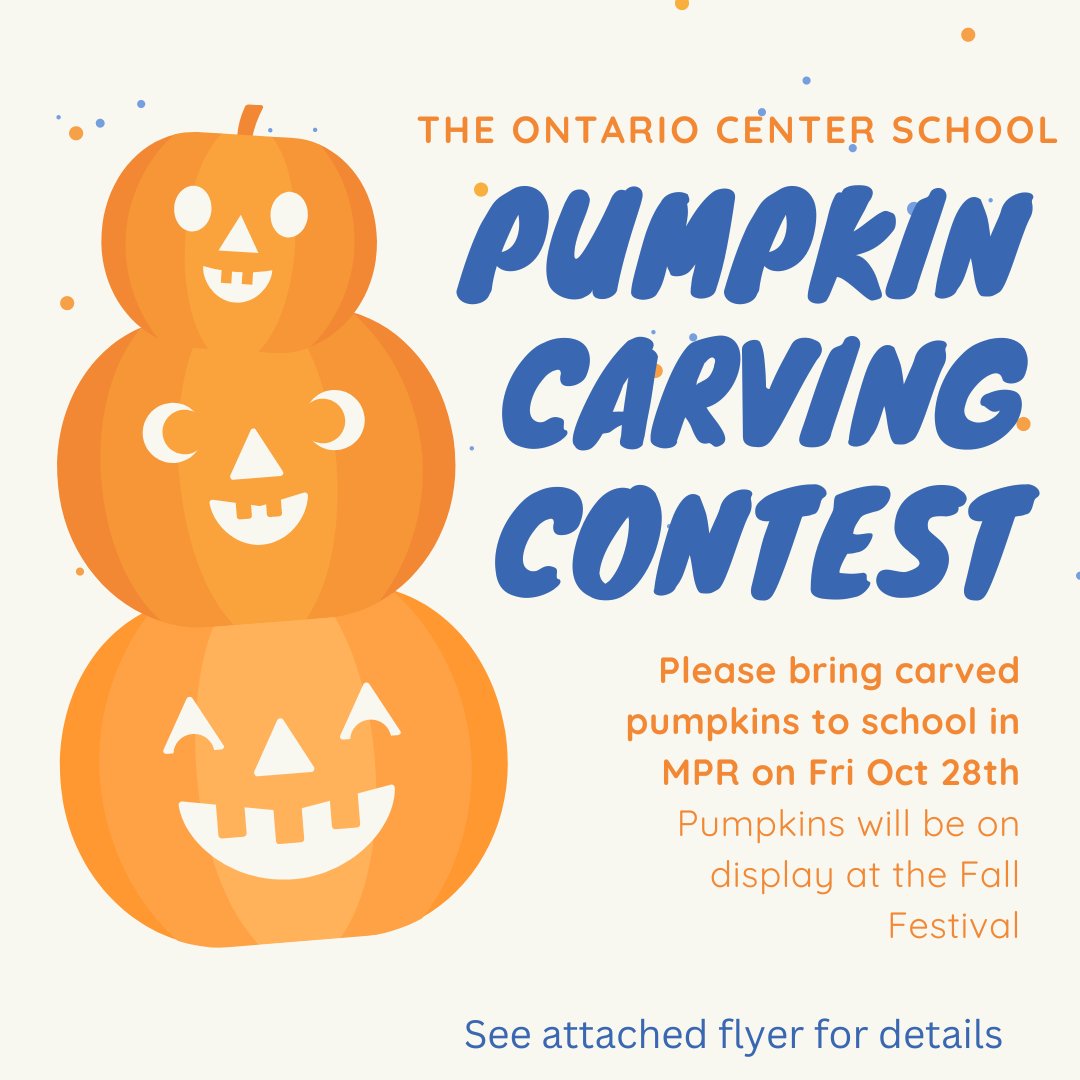 NarrieGavares's tweet photo. Check out the flyers posted on Parent Square for more information about our TOCS Pumpkin Carving Contest! Scariest, Funniest, and Prettiest Pumpkin Prizes will be awarded! #TOCSRocks https://t.co/QjA3L4prbH