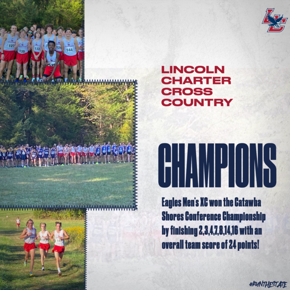 LCS Eagles Men's XC won the Catawba Shores Conference Championship today by finishing 2,3,4,7,8,14,16 with an overall team score of 24 points!
