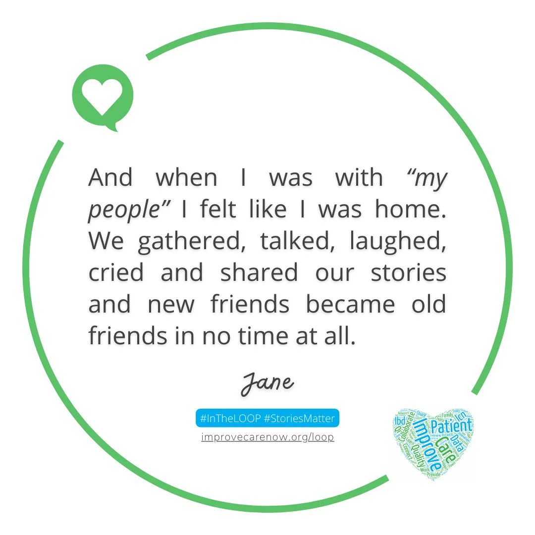 ImproveCareNow's tweet photo. "And when I was with βmy peopleβ I felt like I was home. (Thank you, Jill ππ) We gathered, talked, laughed, cried and shared our stories and new friends became old friends in no time at all." - Jane #InTheLOOP #ICNCC22F #myICN #ICNPFAC https://t.co/cXHHG0dyyk https://t.co/yvSrItTuIL