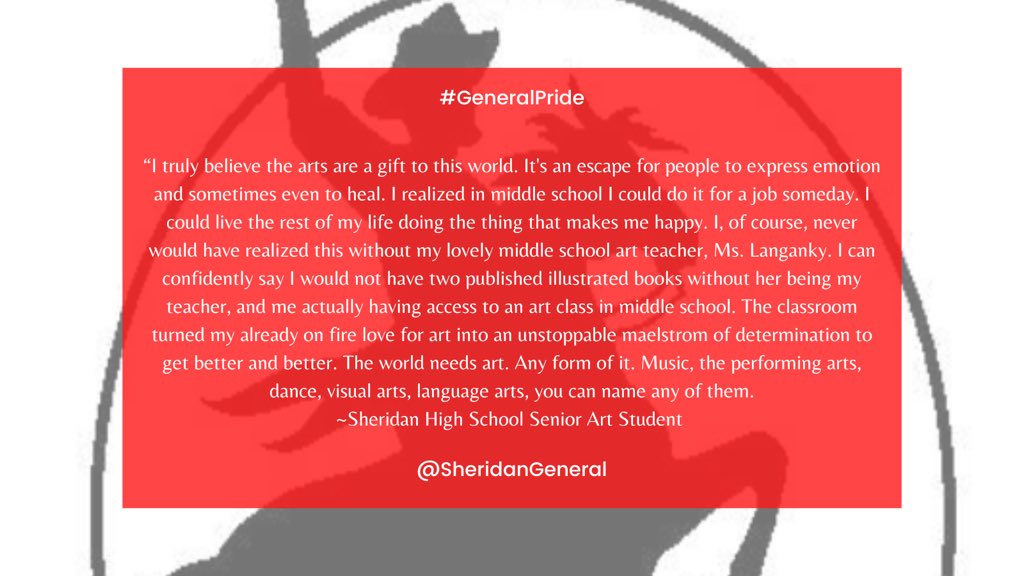 MrsPressdee's tweet photo. 🔴General Pride🔴 
🗣The arts matter!🗣
#GeneralPride @SheridanGeneral https://t.co/yDodPMPbiv