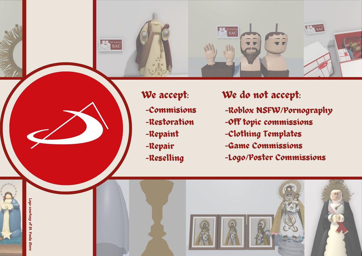 RalphSilv9's tweet photo. We invite everyone to join our virtual community!

Tallares de Sancti Pablo Disc. Server:https://t.co/hHxCiMEdmH
HFP-Kamias Virtual Community: https://t.co/nPwURzYjuR
-
-
Logo is used for a Roblox Version of the real store, no copyright intentions, courtesy of St. Pauls Store. https://t.co/0o6fXn693E