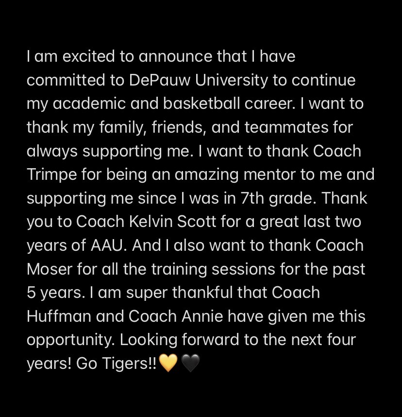 lach_hannah's tweet photo. COMMITTED💛🖤 @DePauw_WBB @KrisHuffman7 @bournetobewild_ https://t.co/ZYOaBkAZuU