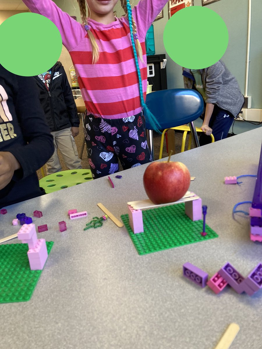 BardonBann's tweet photo. STEAM is so fun with 1st grade Ss! 1st grade learning how to collaborate in a small group building a bridge strong enough to hold an apple using legos, strings and popsicle sticks @BriarcliffES https://t.co/DcvBlNXGC3