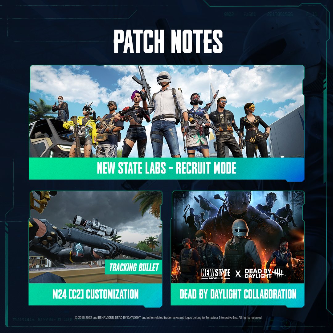 NEWSTATEMOBILE's tweet photo. NEW STATE LABS's new 'Recruit Mode' and a collaboration with @DeadByBHVR is coming with today's patch! Check out all the special features coming soon ๐ฅ
๐ Read the full patch notes
https://t.co/NJJI5avjhJ
#NEWSTATEMOBILE #NEWSTATEPATCHNOTES https://t.co/39saN18MnE