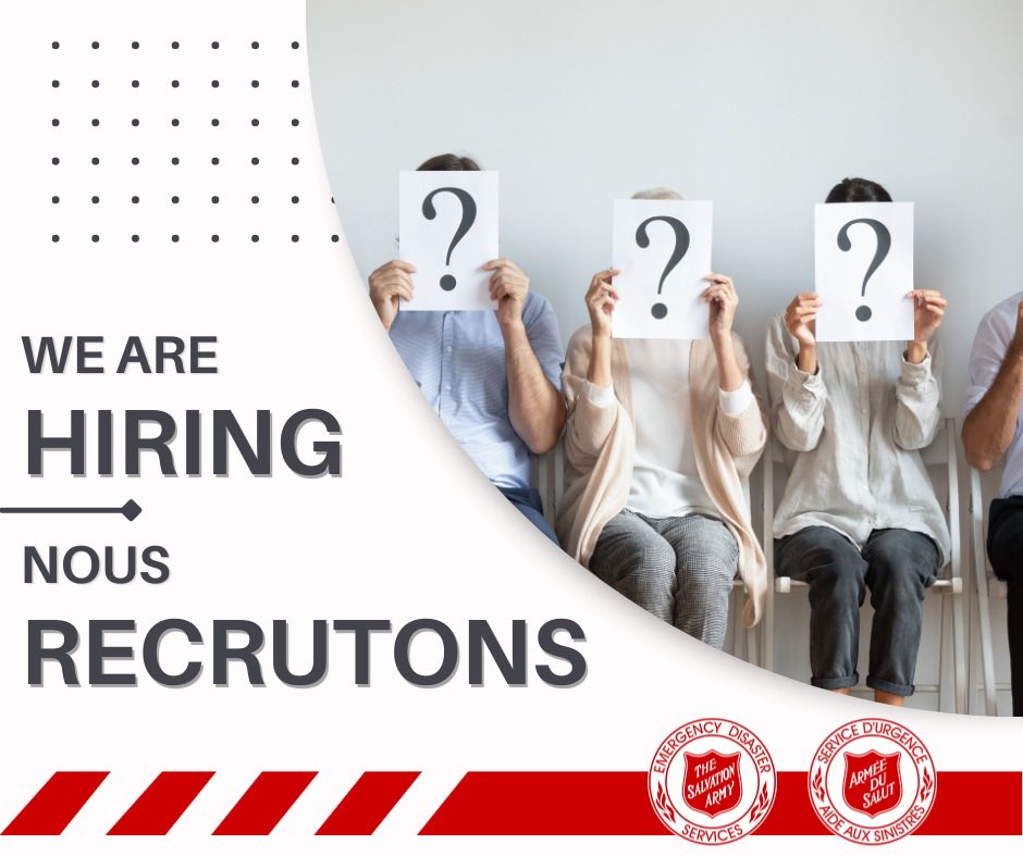 We are currently hiring for a Territorial Manager of Preparedness, Mitigation, and Planning to be responsible to ensure a state of organizational readiness as well as assisting with developing and testing disaster and emergency management plans.

salvationarmy.ca/blog/jobs/terr…