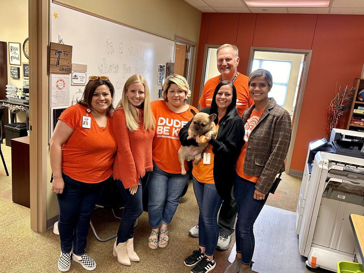 The HBMS admin team promotes kindness daily but especially while wearing orange today on Unity Day🧡