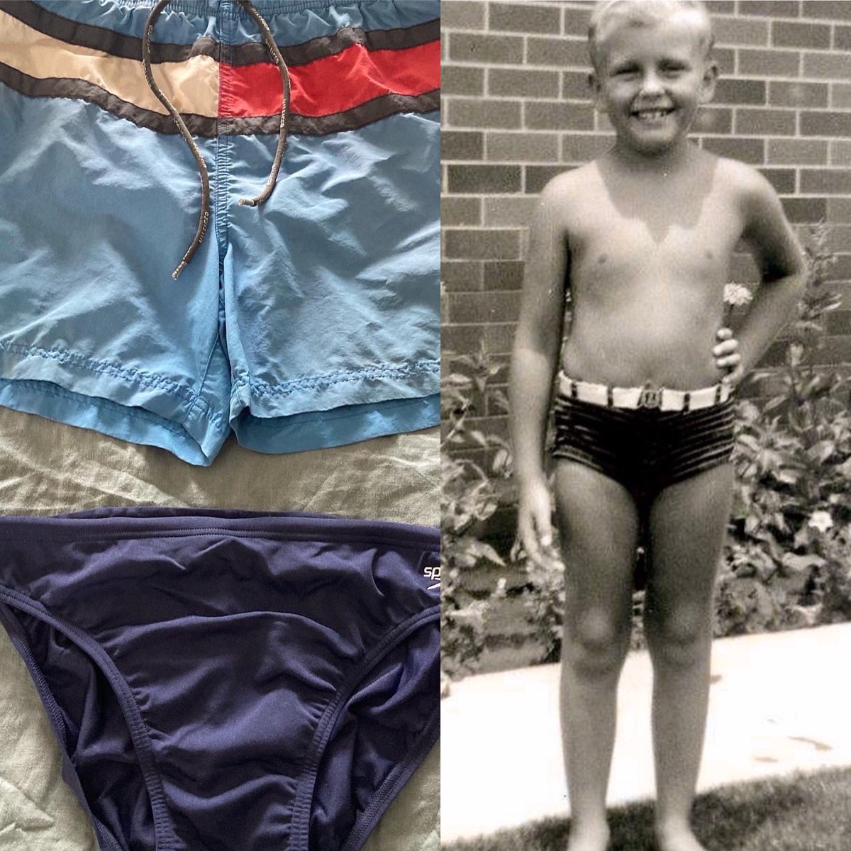 The journey to attempt to swim the legendary #hellespont in Aug 2023 continues - I’ve been advised to abandon my reliable (and figure forgiving) old bordies for a new pair of DTs! But nothing matches the pair of togs I wore at sport carnivals when I was 7 - woollen with a belt 😀
