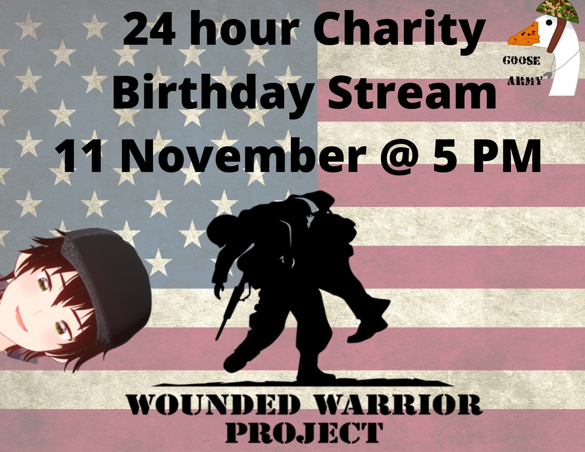 ntethegooseking's tweet photo. I am doing a 24 hour charity stream for my birthday on November 11th 5 PM EDT for Wounded Warriors! 
Below is a form to fill out if you want to Guest Star or play as a viewer during the stream! Incentives and the game line up are also listed! @wwp #VeteransDay #charity #24hours https://t.co/kPslD6naZh