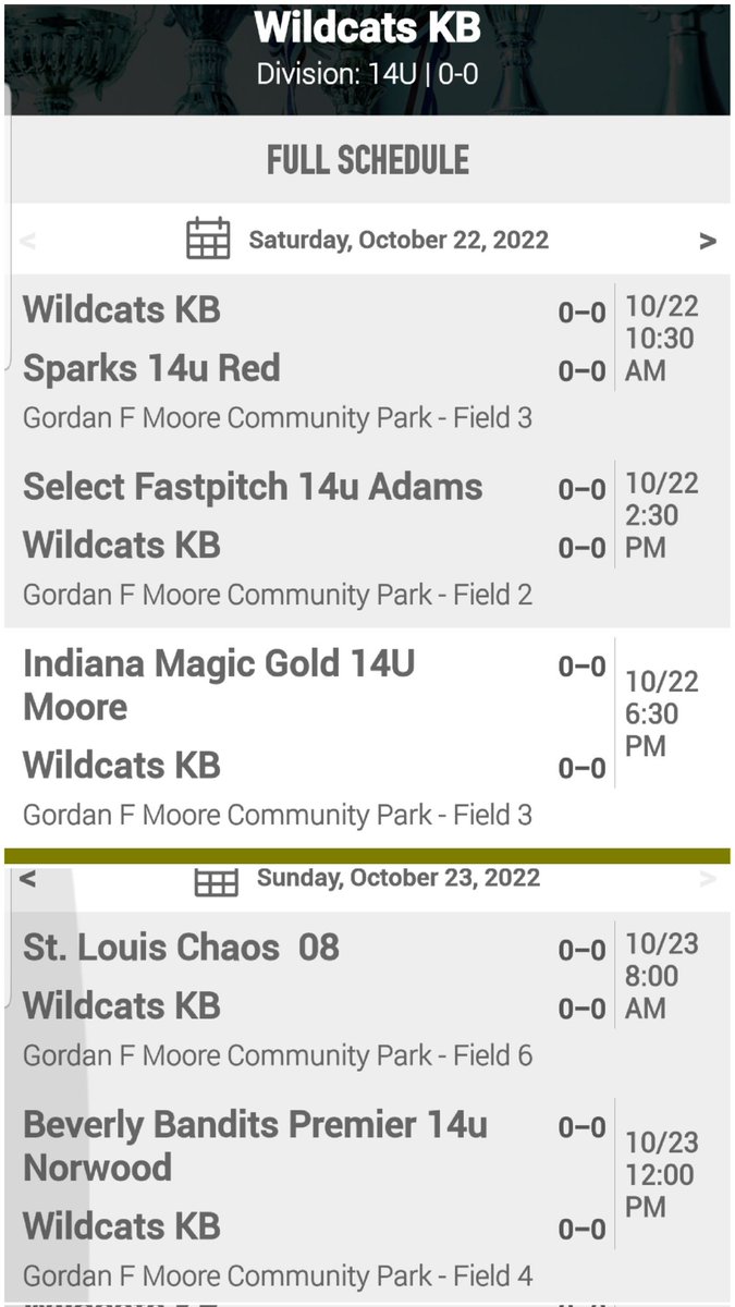 Come see 18UJP, 16UTH, 16UMG, 14UKB, 14UJL compete at the Easton Rawlings Fall Showcase this weekend in O'Fallon.