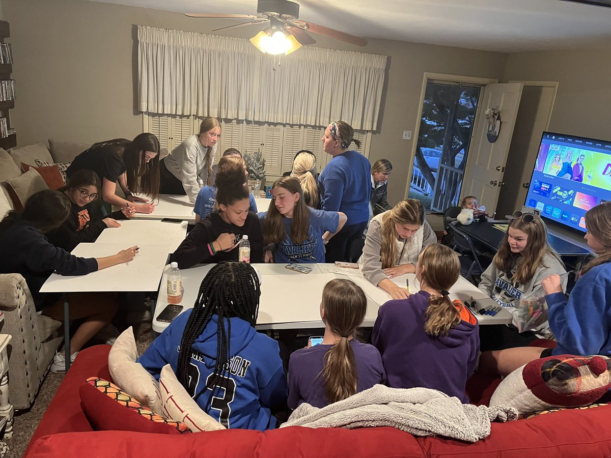 CapCityCavsVB's tweet photo. District Dinner is our favorite!! Madison’s catering, hoco parade posters, and volleyball on the TV! Your Lady Cavs are ready for Districts! https://t.co/BdINWKj8Qm