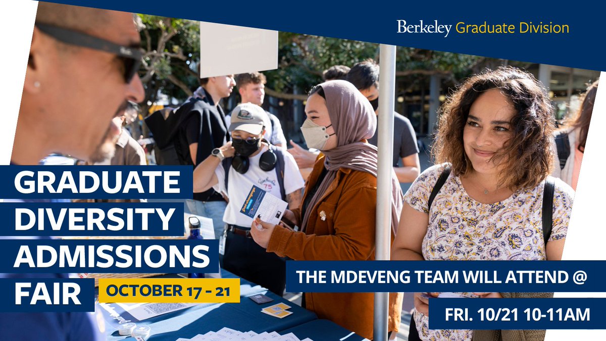 DevEngBerkeley's tweet photo. Considering the Master of Development Engineering program for graduate school? Register now for the virtual #BerkeleyGradDiversity Admissions Fair, and attend our session on Friday, 10/21, from 10-11 AM!
👉 Register here: https://t.co/VF1g1ku6sT
#BerkeleyGraduateStudent https://t.co/6colRKzXIo