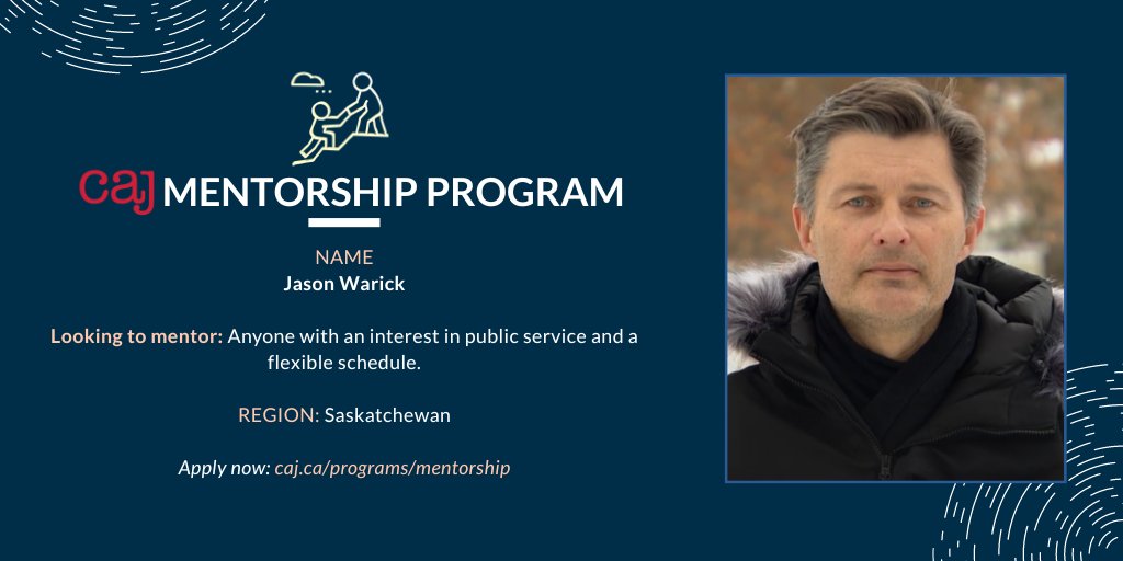 Jason Warick (@WarickCBC) broke the story of the Catholic Church not paying residential school survivors, making him a Michener Award finalist. That's not all: he's been a journalist since 1996! Apply to work with him by Nov. 1: caj.ca/programs/mento…