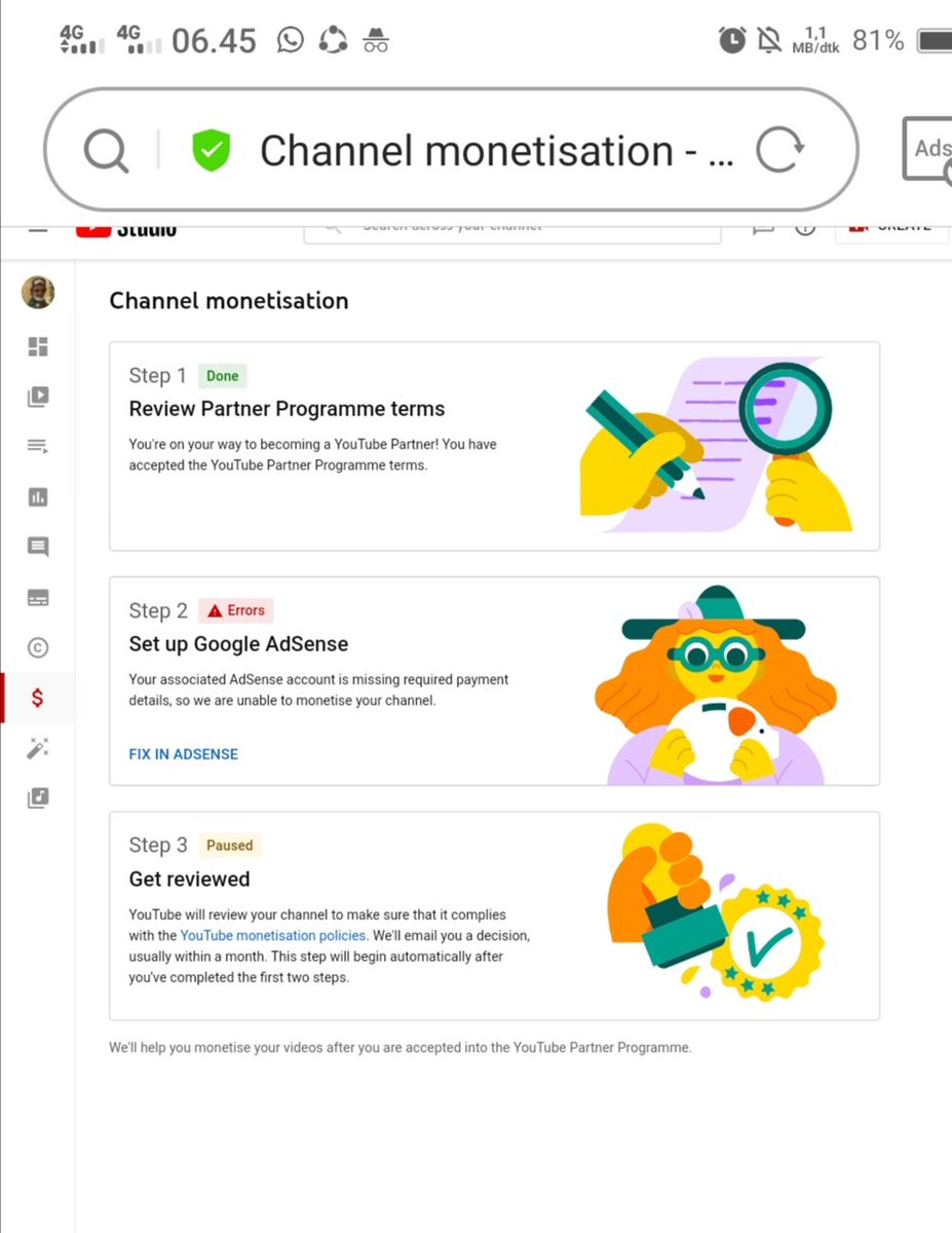restunursidiq's tweet photo. Hello @TeamYouTube i have a concern about my dad's youtube channel, when he applied for adsense monetization emailed him that he has an adsense account which he never created. when i try to fix the result is error, can you help us? https://t.co/xgdt6pJ49O