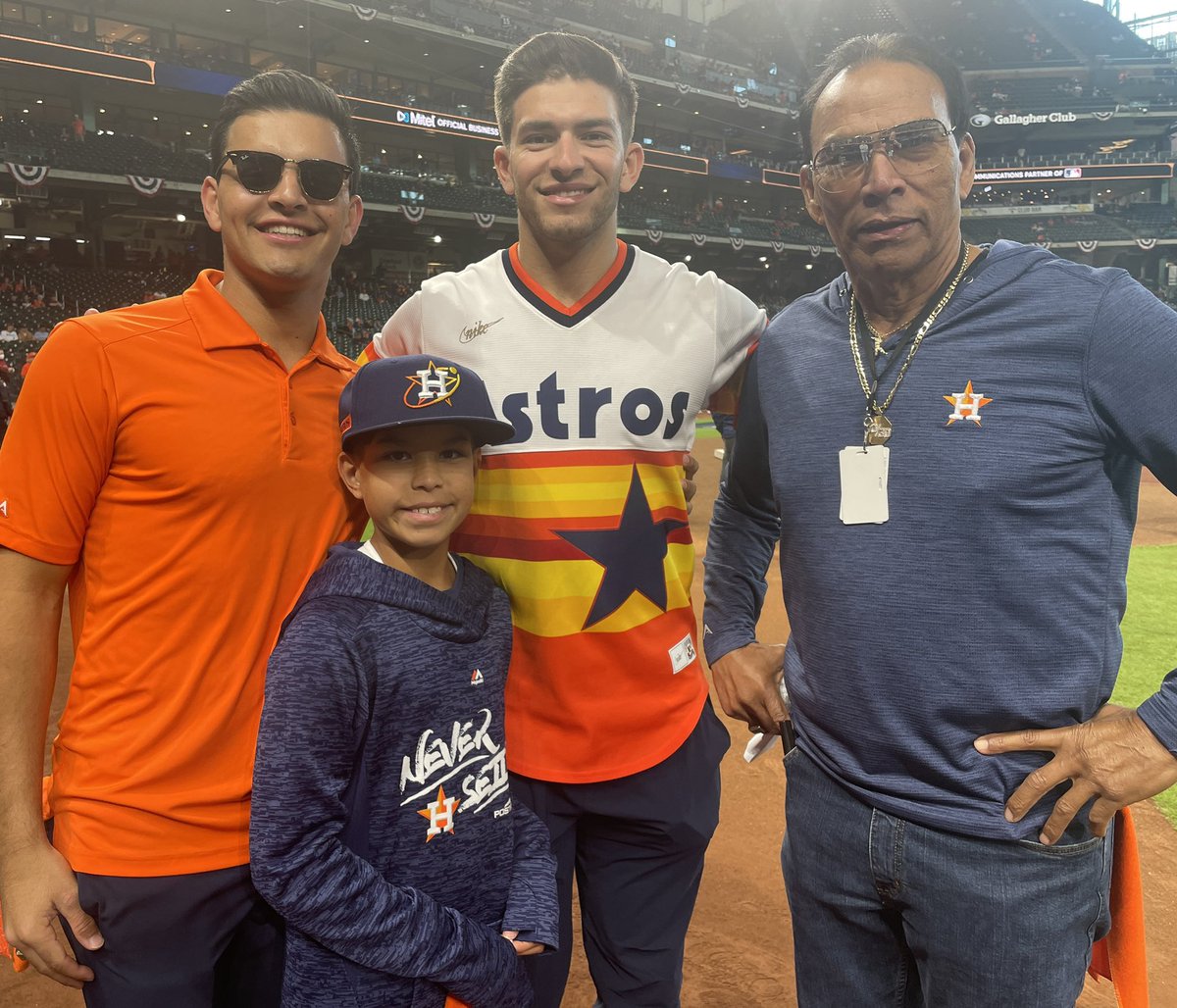 One of Houston’s great baseball families: Astros icon Jose Cruz at Minute Maid Park with his grandsons, 11-year-old Diego, Antonio (far left), who wrapped up playing with <a href="/RiceBaseball/">Rice Baseball</a>, and Trei, who’s an infielder in the <a href="/tigers/">Detroit Tigers</a> system.  <a href="/TheAntonio22/">Antonio Cruz</a>   <a href="/CruzTrei/">Trei Cruz</a>