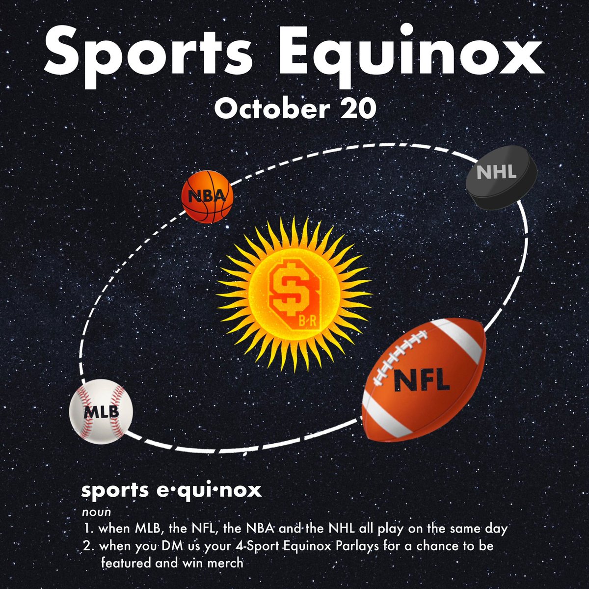 br_betting's tweet photo. IT’S THE SPORTS EQUINOX ‼️

All four major sports. All on the same day. The best sports betting day of the year. 

Send us your Sports Equinox Parlay to be featured on our page and win merch 🤑 https://t.co/iYSquUPrcE