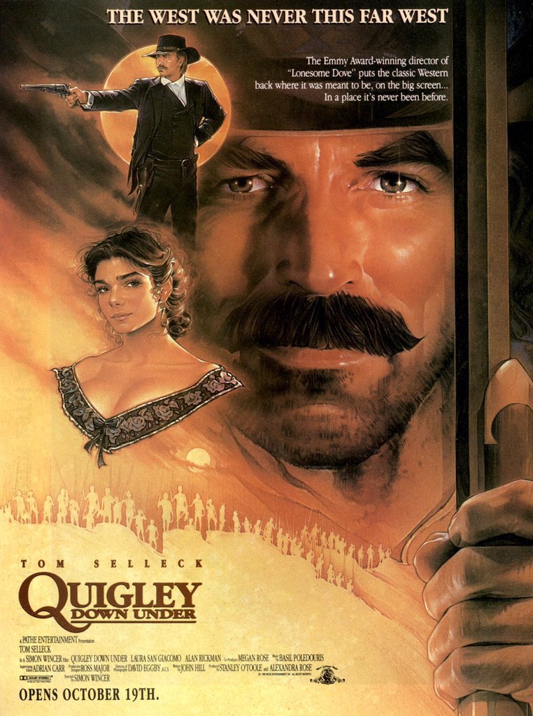 FilmNewsNos's tweet photo. 🎬MOVIE HISTORY: 32 years ago today, October 19, 1990, the movie ‘Quigley Down Under’ opened in theaters!
#TomSelleck #LauraSanGiacomo #AlanRickman #ChrisHaywood #RonHaddrick #TonyBonner #JeromesEhlers #RogerWard #BenMendelsohn #SteveDodd #KarenDavitt #KylieFoster #JonathanSweet https://t.co/rjlN44Bonk