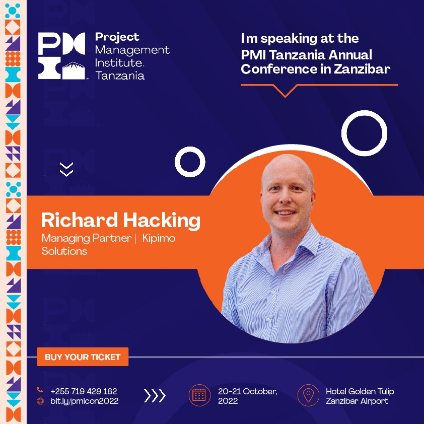 pmi_tz's tweet photo. Richard Hacking, Managing Partner at 
Kipimo Solutions is speaking at the 
@pmi_tz Annual Conference on 20 &amp; 21 October 2022 in Zanzibar at Hotel Golden Tulip Airport.

Have you got your ticket yet???

#BeThere...it's going to be #TheOneToRemember 🇹🇿 https://t.co/lLfYu7zTwm
