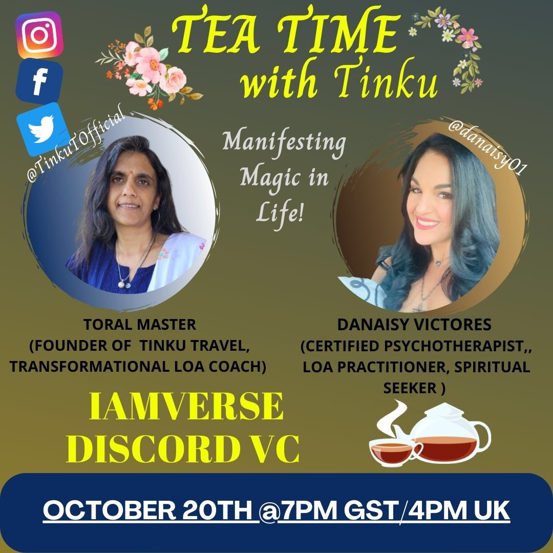 Oh my….tomorrow’s Tea Time is going to be off the charts with @danaisy01 !!!! Super exciting to bring in those magical vibes as we clear space for some incredible manifestations !!🥳🎉✌️🎃👻😃🤩🥰 
<a href="/TatjanaClass/">Tatjana Sofie</a> @tatjana_n_otis <a href="/GawinLim/">Gawin Lim</a> <a href="/DanaisyVictores/">Danaisy Victores</a> 
See you there!!