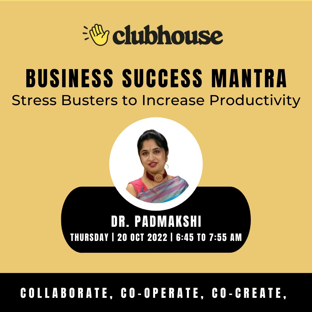 DrPadmakshi's tweet photo. #Clubhouse #businesssuccessmantra
#stressbusters #increasingproductivity https://t.co/a6exKNgWea