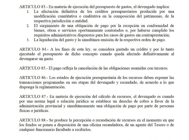 GonzaloSaglione's tweet photo. Dato al margen. La funcionaria intentó confundir con categorías no previstas en la ley de administración financiera (bienes recibidos, licitaciones en curso, etc.).

La ley 12.510, en sus artículos 83 y 84 deja en claro que la ejecución presupuestaria es por el "gasto devengado". https://t.co/npIUq1uKoE