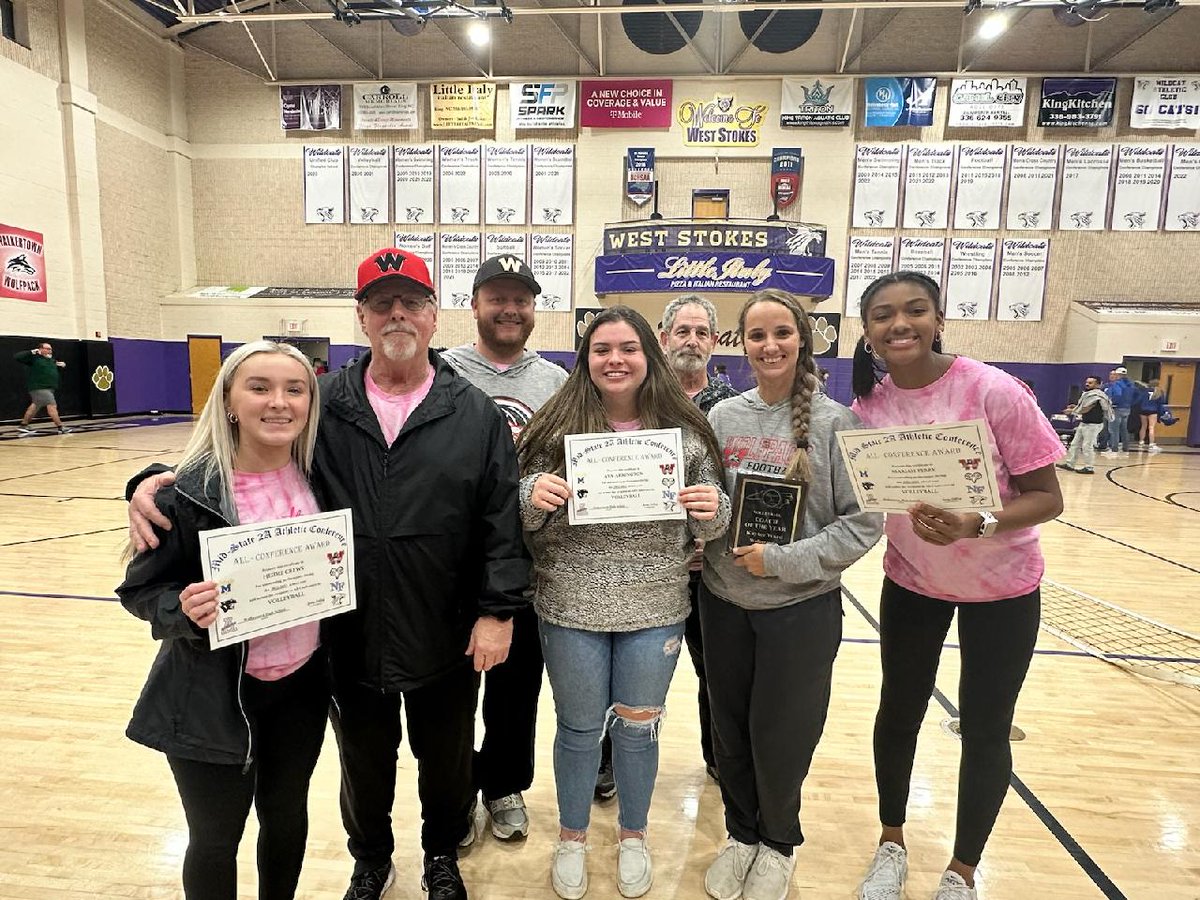 Walkertown_AD's tweet photo. Walkertown Volleyball staff celebrates Ava, Heidi &amp; Mariah being named All-Conference and Coach Kaytee Ward being chosen as Mid-State 2A Volleyball Coach of the Year. #OnePack @WalkertownVball @WalkertownHigh @Walkertown_FB @WHS_PACKLIFE @wtown_softball https://t.co/PCErrIg3YU