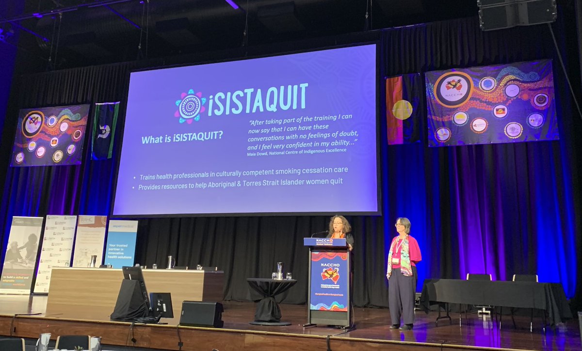 1 of 2 Dr Marilyn Clarke Worimi woman and Australia's first Aboriginal obstetrician &amp; gynaecologist plus <a href="/iSISTAQUIT/">iSISTAQUIT</a> CEO Professor Gillian Gould <a href="/GillianSGould/">ProfGillianGould גאלדא בת בנימין</a> presents to #NACCHOConference22 the #isistaquit program #changestartswithachat