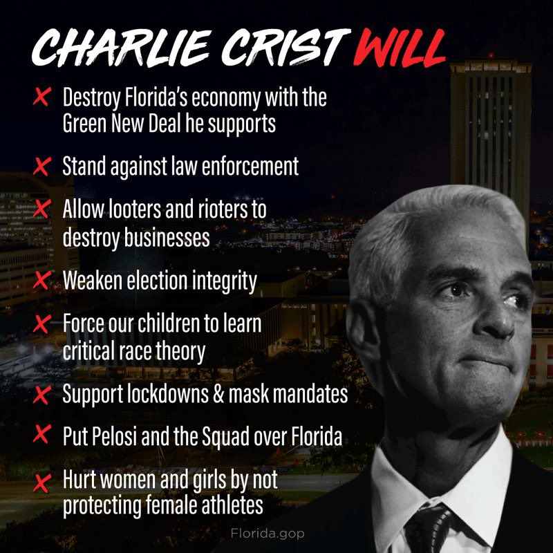goatgirl1976's tweet photo. @CharlieCrist @RonDeSantisFL #Liar #Fake #Loser #AgainstWomen #AgainstPolice #RaisesTaxes https://t.co/fMJMciYxGE