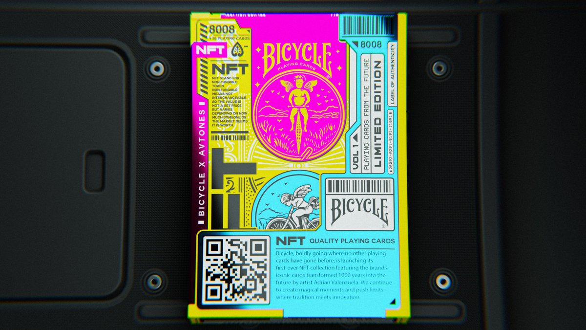 artcade_gg's tweet photo. Have you SEEN 👀 the art on the 8008 NFT deck created by @bicyclecards?! If you can believe it, they're even more stunning in person. Check them out at #Apecade! https://t.co/byzSW4zhE2