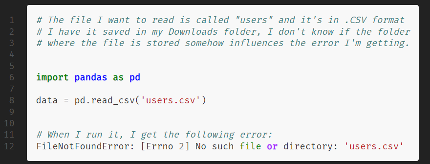 vicdatos's tweet photo. @ezekiel_aleke Hello

I'm learning Python, currently studying DataFrames and trying to read a .CSV file but this happened: 

Any sugestion? https://t.co/qaMHMNNBBD