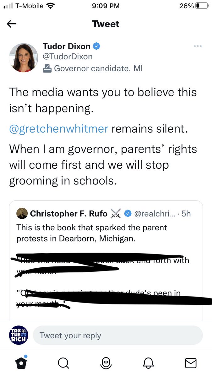 is_anyone_left's tweet photo. Tudor Dixon is retweeting a known white supremacist for some targeted hate for gay children. This is absolutely fascism 🔥💙 @TudorDixon #fascist #gayisbeautiful #TransIsBeautiful https://t.co/qiPb2qnLaC
