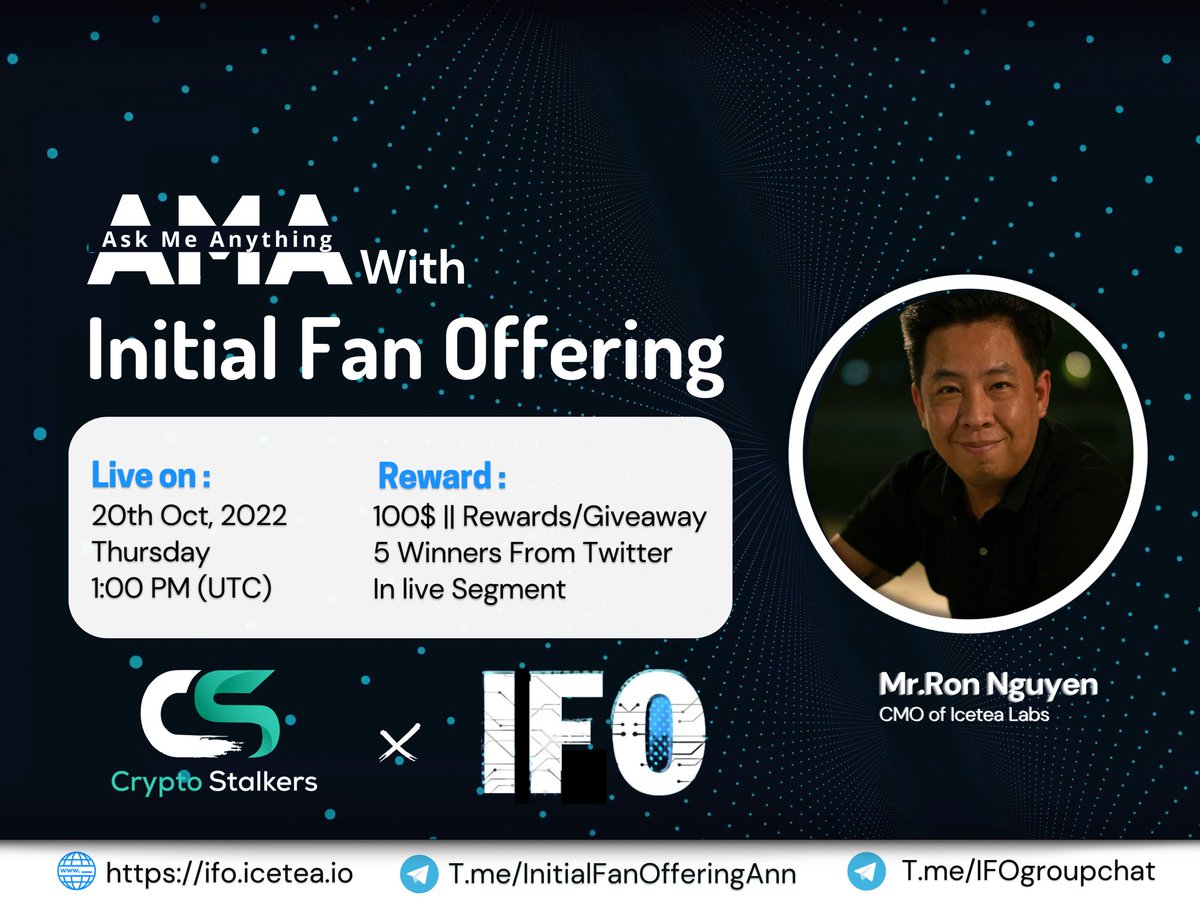 Zain_Onchain's tweet photo. 📢 We're thrilled to announce our next Twitter Space #AMA with @Icetea_Labs on 20th Oct at 1:00 PM UTC

💰Rewards: 100$

📍Venue: https://t.co/KKJXpkyWak

〽️Rules:
✅ Follow @StalkersCrypto &amp; @Icetea_Labs 
✅Join and Stay in Space Till End
✅ Like &amp; RT &amp; Mention Friend https://t.co/CYEBepXczE