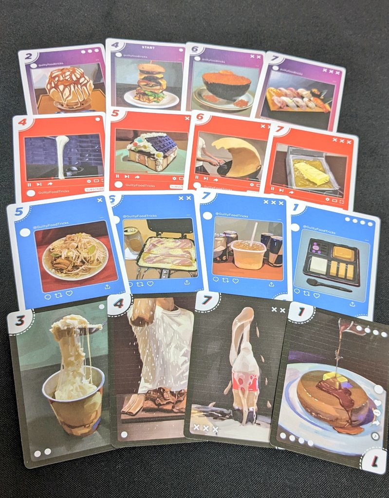 Toorimog's tweet photo. 工場から大量の #GuiltyFoodTricks の完成品が届いた〜🍔
SNSで話題になったバズフードをモチーフにした美味しそうなトリックテイキングゲームです #ゲムマ2022秋 https://t.co/03EwrSWg3D