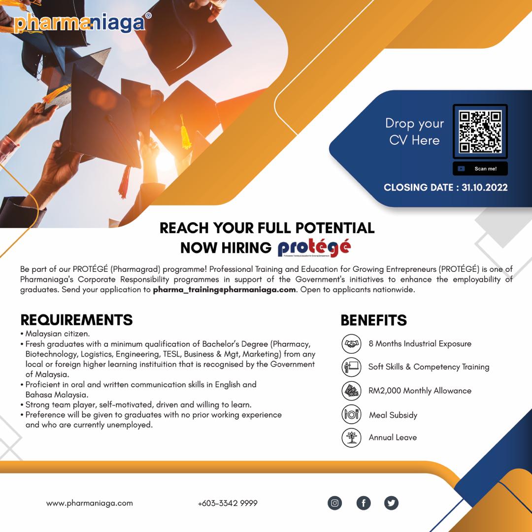 pharmaniaga_bhd's tweet photo. Calling all fresh graduates who are ready to kick-start their careers!
Join us and gain the experience of a lifetime. To submit your resume, please scan the QR code or email us at pharma_training@pharmaniaga.com! 😇
#pharmaniaga #pharmagrad #protégé #protegeprogramme #freshgrad https://t.co/vU5Tgrgd9F