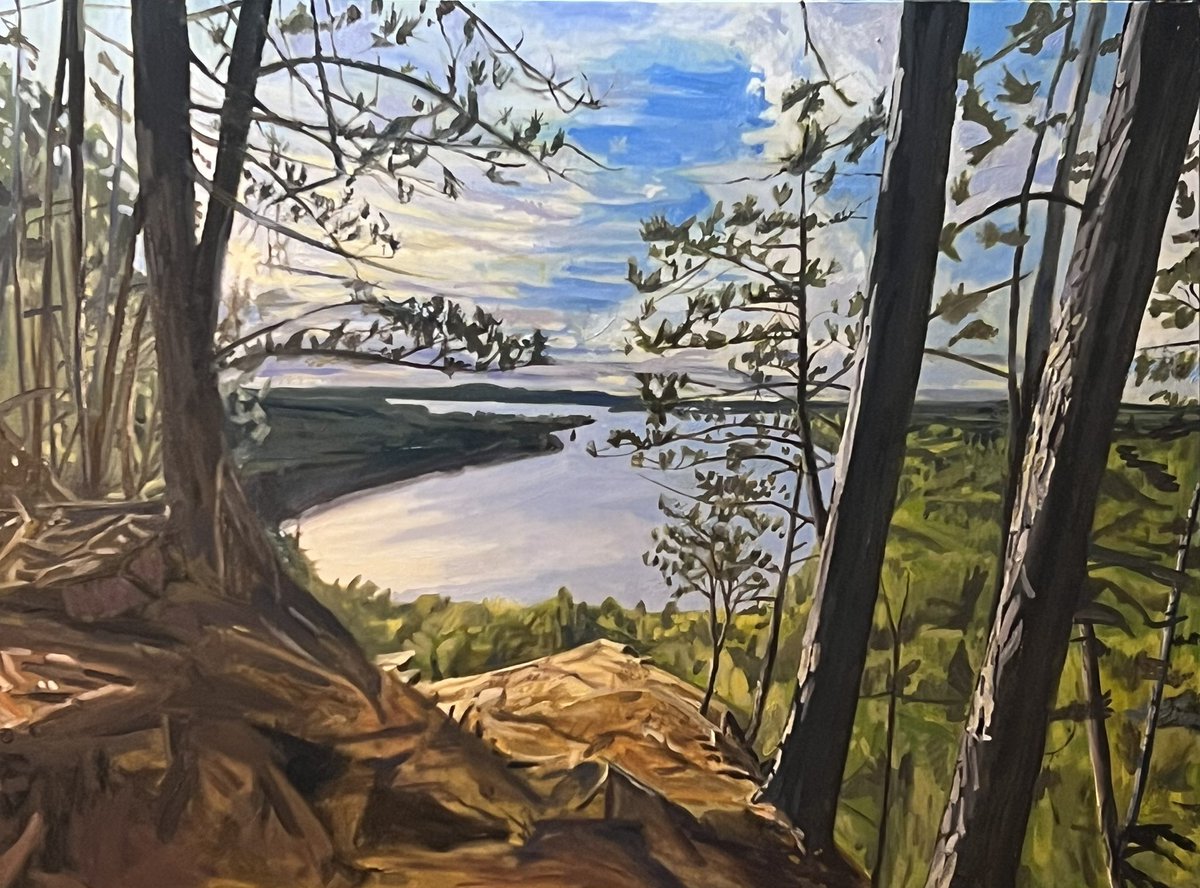 My dear aunt had me paint this view for my uncle’s (her husband’s) 70th birthday. This scene features the lookout he visits every morning for daily contemplation. (30 x 40 inches, oil on canvas) #painting #CanadianArt