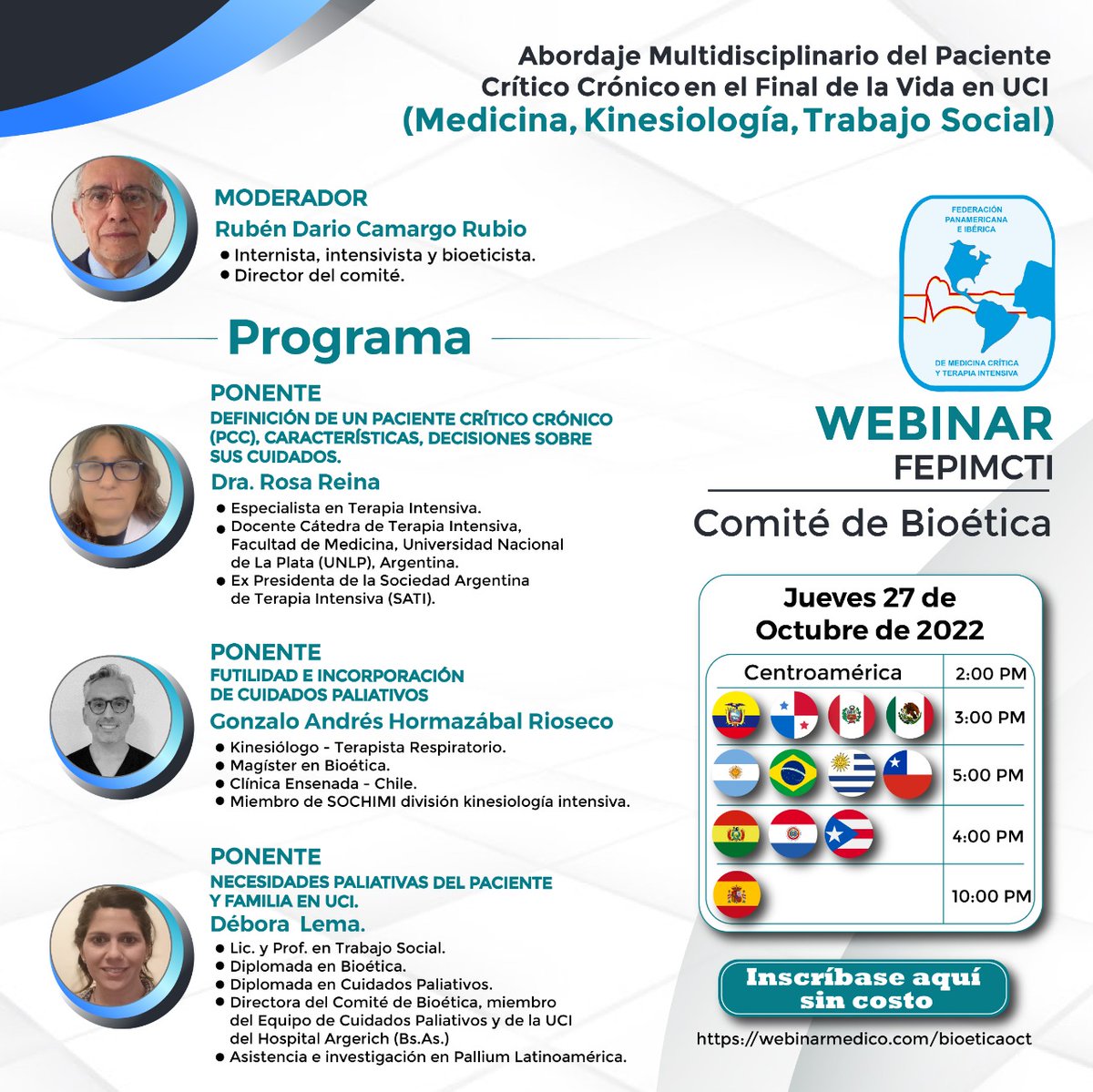 Lxs esperamos la semana próxima para compartir un espacio organizado desde el Comité de Bioética de <a href="/Fepimcti/">Fepimcti</a> en el cual participara nuestra compañera <a href="/Debi_Lema/">Debi Lema</a> con el tema Abordaje del final de vida de pacientes cronicos -criticos en UCI y sus familias! No se lo pierdan!👇