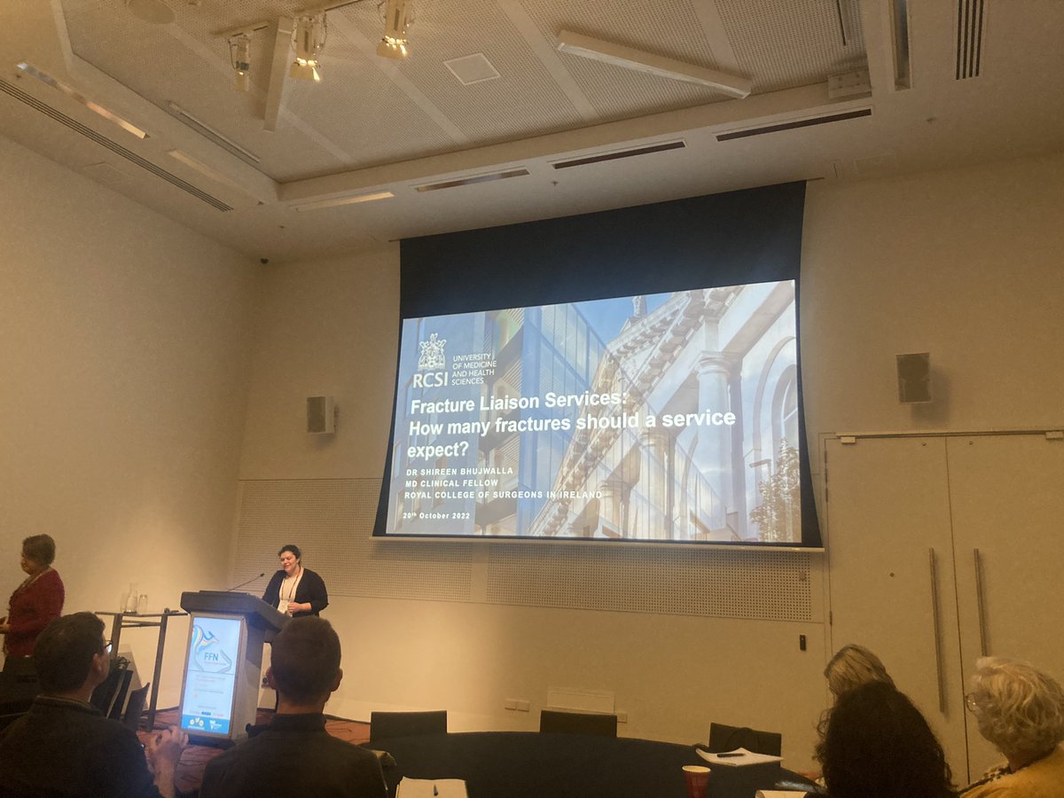Dr Shireen Bhujwalla <a href="/Beaumont_Dublin/">Beaumont Hospital</a> presenting her research <a href="/FF_Network/">Fragility Fracture Network (FFN)</a> on expected fracture numbers for an FLS