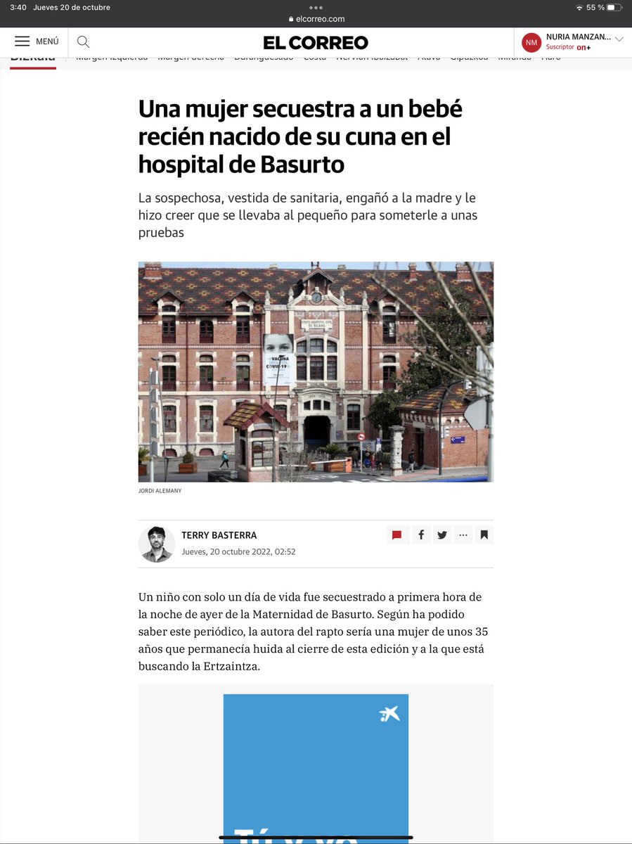 PeacePiscis's tweet photo. URGENTE: Pongo aquí la NOTICIA ENTERA del #secuestro de un bebé en el #hospitaldebasurto esta noche. Si os habéis topado con una mujer de unos 35 años vestida de Sanitaria, con una bolsa de plástico, cerca de #Termibús comunicadlo a la @ertzaintzaEJGV #basurto #Bilbao https://t.co/DA95lIMnFM