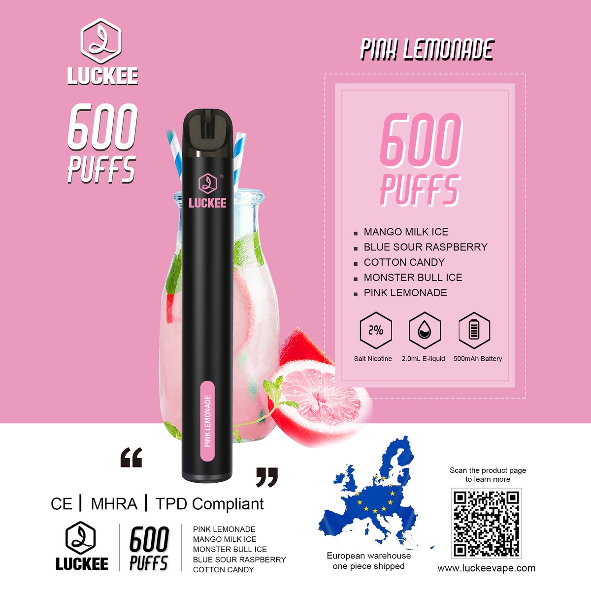 Luckeevape's tweet photo. A novelty piece of 💙🧡#LUCKEE 600PUFFS🧡💙Disposable Vape --- Pink Lemon flavor
Want to try this crazy flavor, recommend our products to your favorite #ecigarette store.
Mashed pink lemon juice, feel the purest flavor, right now. #luckeevape #darkbar
🌐https://t.co/4nBts4wFCo https://t.co/xXVd3NLlh5