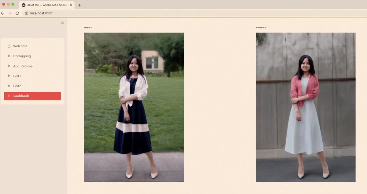 clockmaker's tweet photo. Adobe Sneaksの発表。これはスゴイ。
写真から、服やアクセサリーを編集加工できる技術「#ProjectAllofMe 」
かばんを斜めがけした女性の写真。
・かばんだけを除去したり
・スカートの長さや柄を変更したり
・ドレス自体を変えたり
着せ替えしまくり!
#AdobeMAX #AdobeMAX2022 https://t.co/C7dHCYnROe