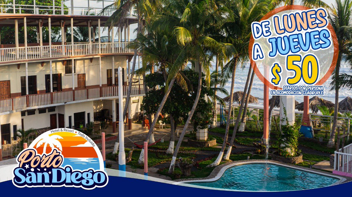 Quien_se_apunta's tweet photo. Aprovecha esta oportunidad de quedarte en Hotel Porto San Diego y disfruta del sol y el mar de Lunes a Jueves por solo $50 por persona con todo incluido! #elsalvador #playasandiego #lalibertad https://t.co/KmBagRm1Tn