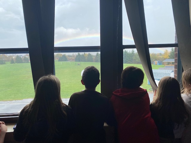 A beautiful rainbow appeared over our school today. We had to stop working for a minute to admire it! 🌈💚💛 @AVRCE_NS
