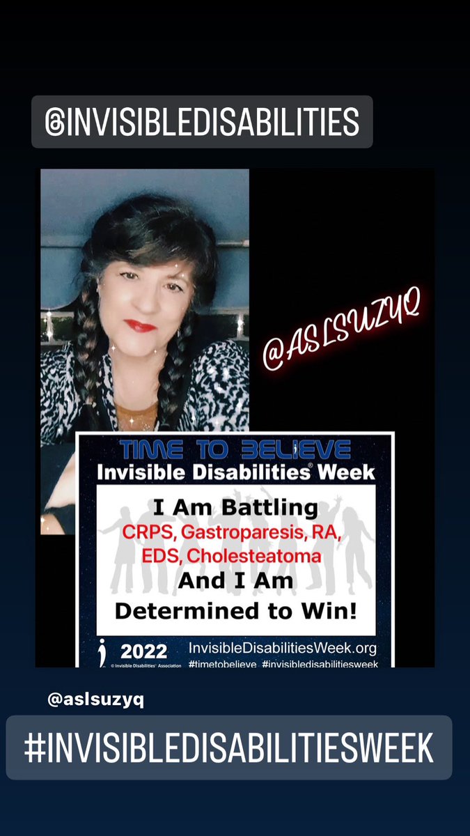 ASLSuzyQ's tweet photo. #timetobelieve #InvisibleDisabilitiesWeek #crps #rsd #gastroparesis #eds #tbisurvivor #deaf #deafcreator #cholesteatoma #painwarrior https://t.co/2RveQScIwJ