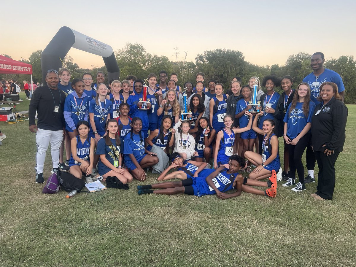 ravens_anthony's tweet photo. Congratulations to all of our Ravens Cross Country STUDENT-athletes. 8th grade boys 4th place overall. 7th grade Boy District Runner-up. 7th Grade Girls Team #CHAMPIONS 8th Grade Girls Team #CHAMPIONS #runninravens #webelieve 
@CFISDAthletics @DrAnthonyMS @VivBennett1 https://t.co/v8R6wYLsC0