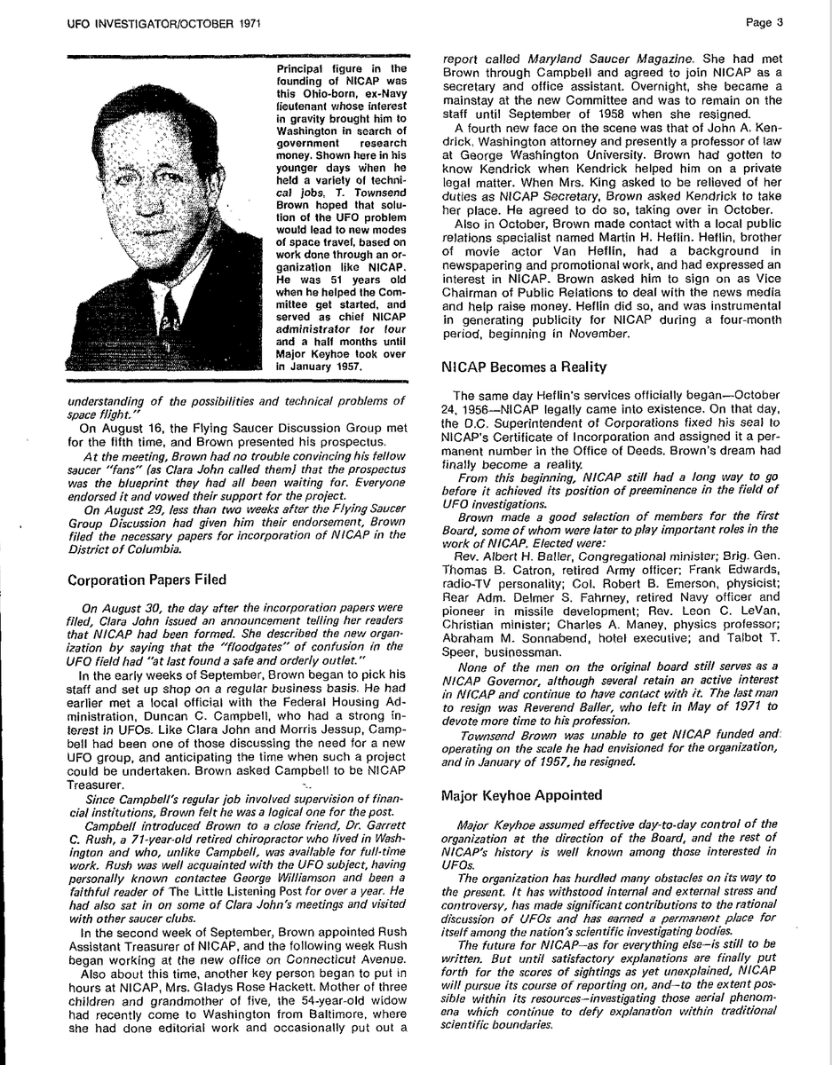 mrjeffknox's tweet photo. #ufotwitter #ufohistory #nicap
Today In UFO History; NICAP Dream Takes Shape
October 19, 1956
NICAP’s initial board of governors includes T. Townsend Brown (founder), Frank Edwards, Leon C. LeVan, Albert H. Baller, Charles A. Maney, Talbot T. Speer, Abraham M. Sonnabend, .. https://t.co/u0poafGhxe