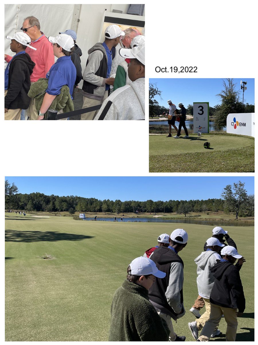 What a day!!! The @WAPerryMS Golf Club got an opportunity to attend the CJ Cup Professional Golf Tournament on the PGA Tour. On the beautiful Congaree Golf Club greens ⛳️, students were able to meet and learn from the very Pro Golfers they’ve studied. 🦅