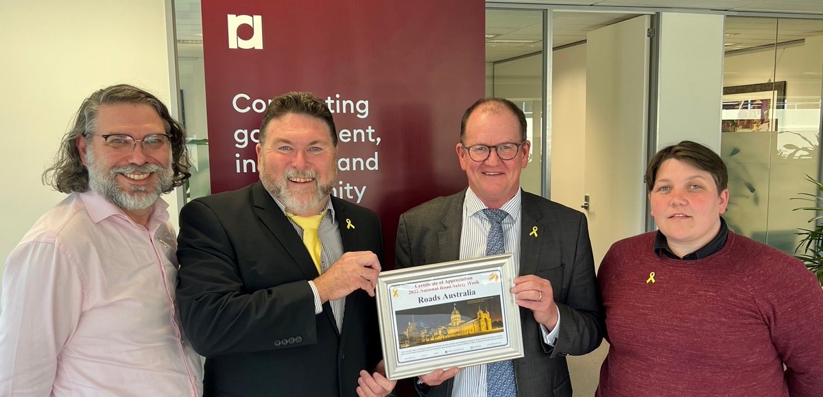 <a href="/RoadsAustralia/">Roads Australia</a> was glad to welcome <a href="/pafrazer/">Peter Frazer OAM</a>, President of the <a href="/SarahGroup/">SarahGroup.Org</a> to our office this week. Peter was here to thank RA and our members for supporting National Road Safety Week as a Principal Partner. #DriveSOS #NRSW