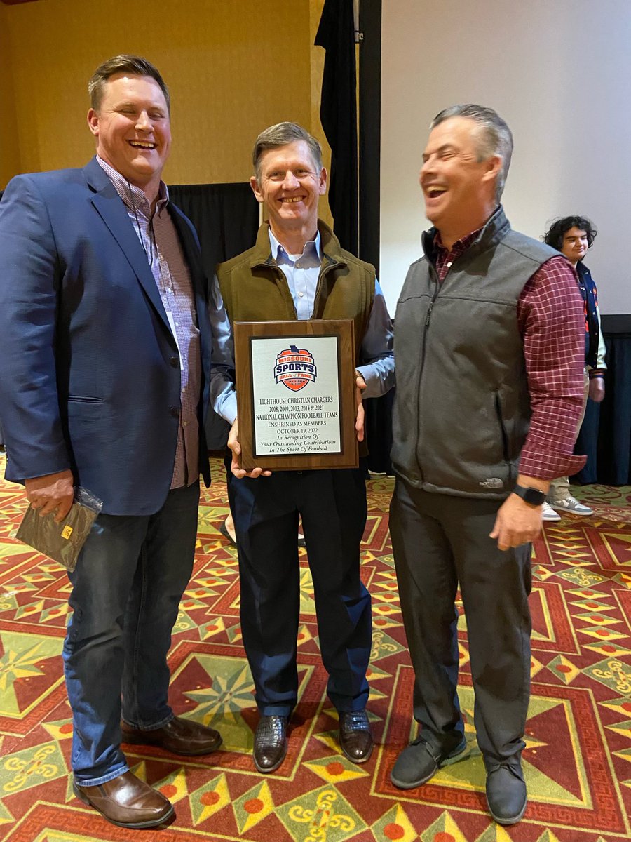 CoachStaleyLCA's tweet photo. A great honor today to be included in the induction of @LCAChargersFB into the Missouri Sports Hall of Fame. I was so proud to be a part of the program for 10 years.
#MOHOF #5TimeNationalChamps https://t.co/nvpa69Gz0K